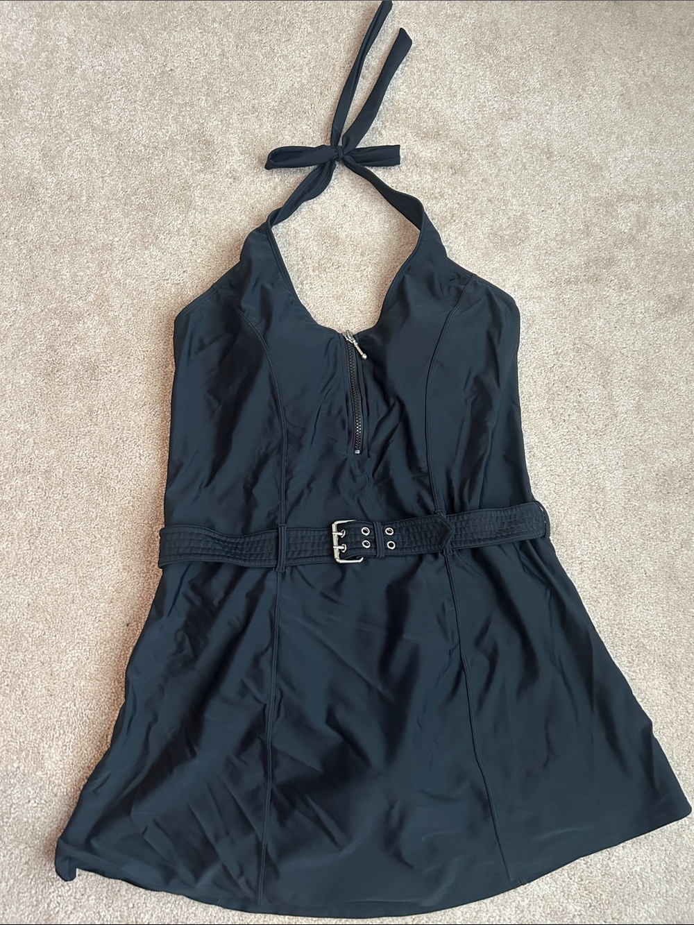 VENUS Black Halter Swim Dress with Belt